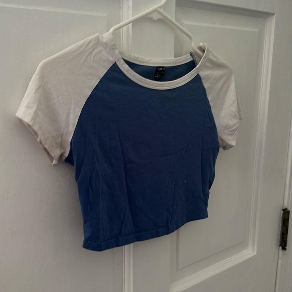 Cropped Blue & White Baby T: SHIEN, size small